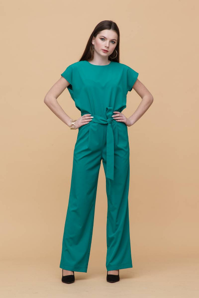 Летний комбинезон из вискозы с карманами для офиса Domna 115(164) зеленый - фото 1