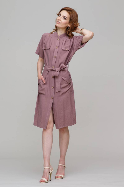 Платье летнее из хлопка с поясом, классический стиль, приталенное Domna 496(164) розово-коричневый - фото 4