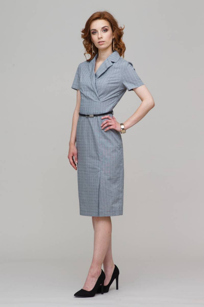 Платье футляр летнее из хлопка, длина миди, подчеркнут пояс Domna 498(164) серый - фото 1