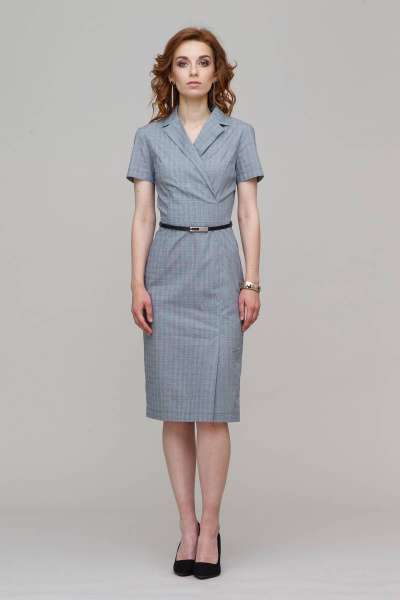 Платье футляр летнее из хлопка, длина миди, подчеркнут пояс Domna 498(164) серый - фото 5