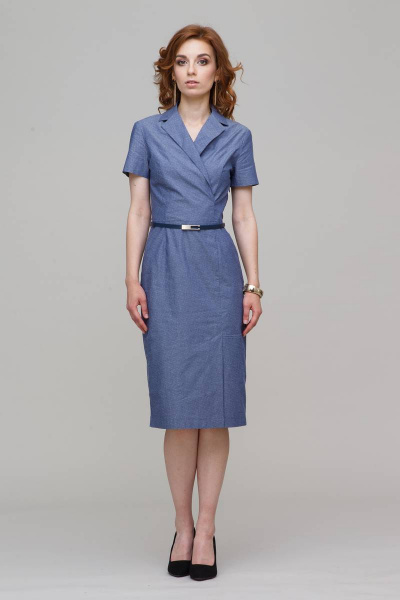 Платье футляр летнее из хлопка, длина миди, с поясом Domna 499(164) т.синий - фото 1