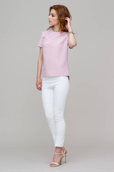 Блузка летняя с короткими рукавами и классическим кроем Domna 538 бледно-розовый - фото 4