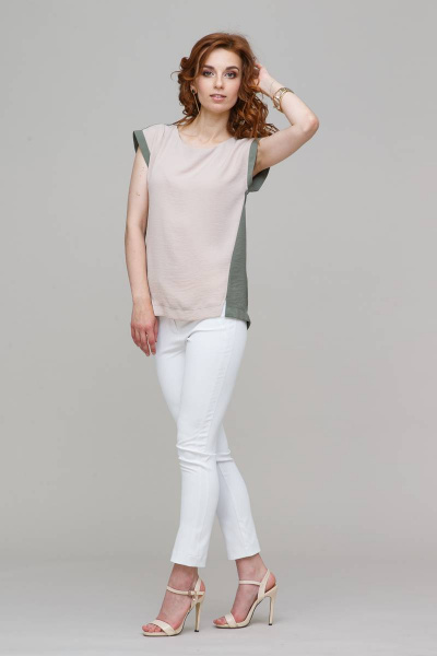 Двуцветная женская блузка из вискозы с разрезами по бокам Domna 539 бежевый - фото 1