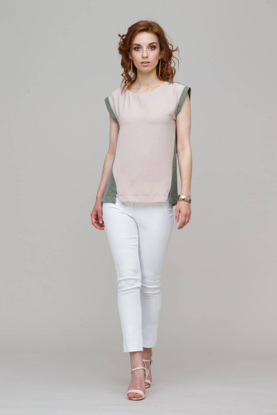Двуцветная женская блузка из вискозы с разрезами по бокам Domna 539 бежевый - фото 5