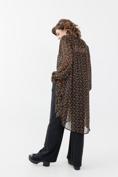 Платье-рубашка из шифона с коротким рукавом для лета Anelli 1282 рябинка - фото 4