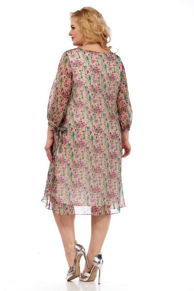 Летнее нарядное платье из шифона с клешем и воланами Michel chic 2127 бежевый-цветы - фото 6