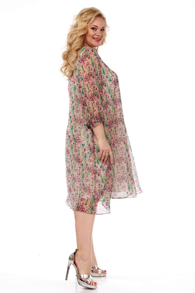 Летнее нарядное платье из шифона с клешем и воланами Michel chic 2127 бежевый-цветы - фото 5