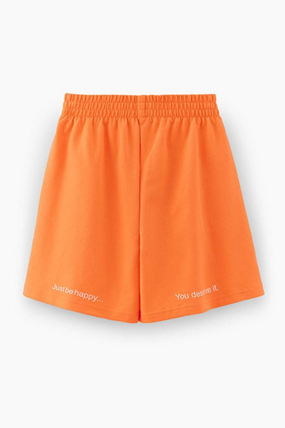 Яркие трикотажные шорты с трансфером для девочки Bell Bimbo 230120 абрикос - фото 3