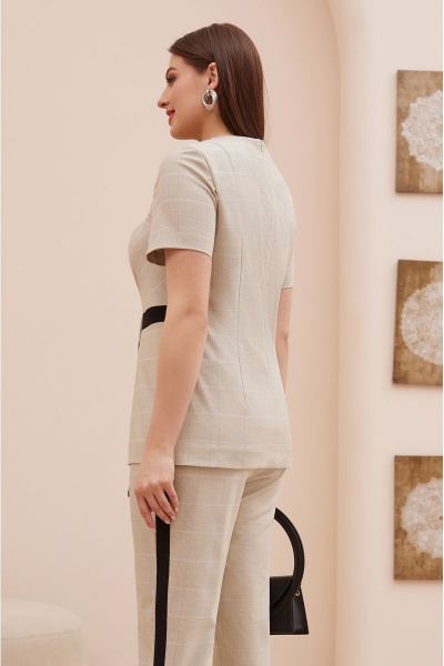 Бежевый костюм из текстиля с жилетом и брюками с разрезами Lissana 4726 - фото 5