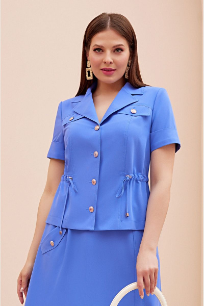 Синий летний костюм жакет и юбка с кулисой Lissana 4713 - фото 7