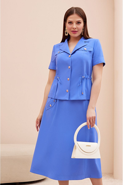 Синий летний костюм жакет и юбка с кулисой Lissana 4713 - фото 6