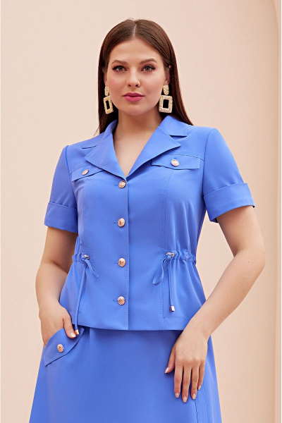 Синий летний костюм жакет и юбка с кулисой Lissana 4713 - фото 5