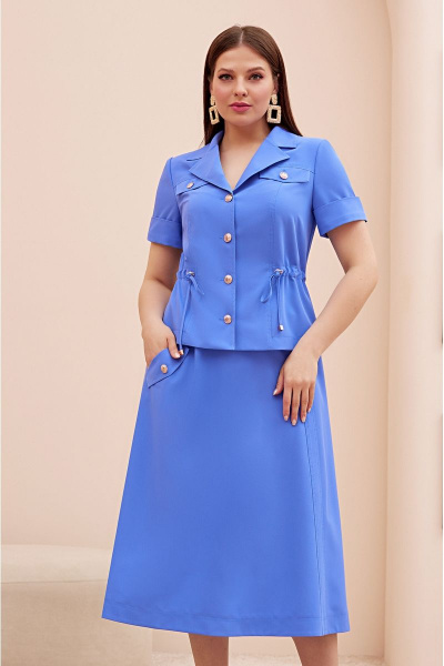 Синий летний костюм жакет и юбка с кулисой Lissana 4713 - фото 4