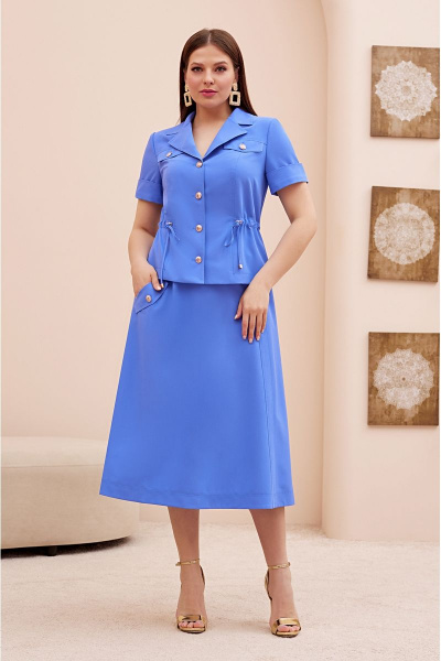 Синий летний костюм жакет и юбка с кулисой Lissana 4713 - фото 1