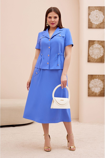 Синий летний костюм жакет и юбка с кулисой Lissana 4713 - фото 2