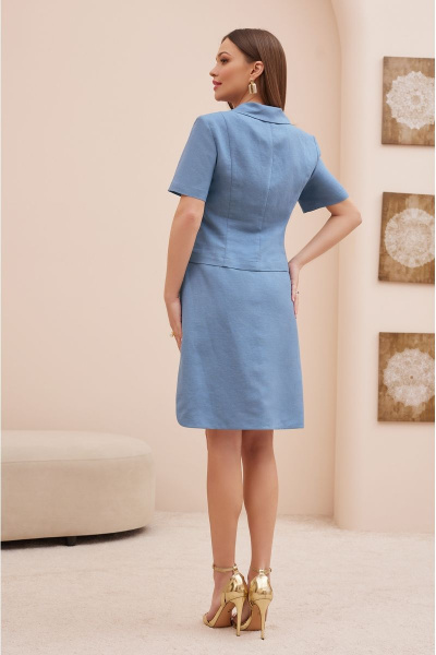 Летний деловой костюм юбочный с жакетом и юбкой из льна Lissana 4862 джинс - фото 4