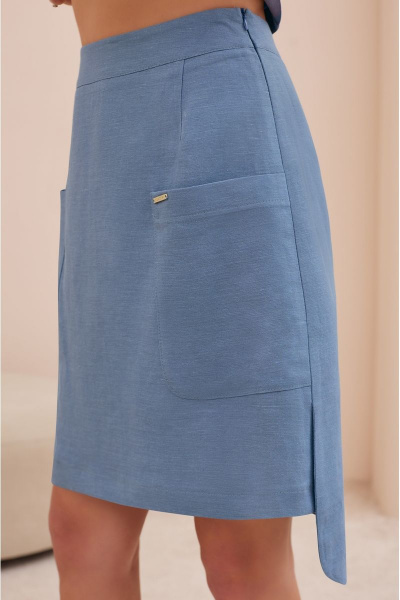 Летний деловой костюм юбочный с жакетом и юбкой из льна Lissana 4862 джинс - фото 3