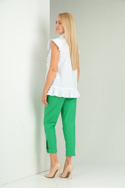 Комплект блуза хлопок и укороченные брюки с разрезами Gamma Gracia 551 белый_зеленый - фото 4