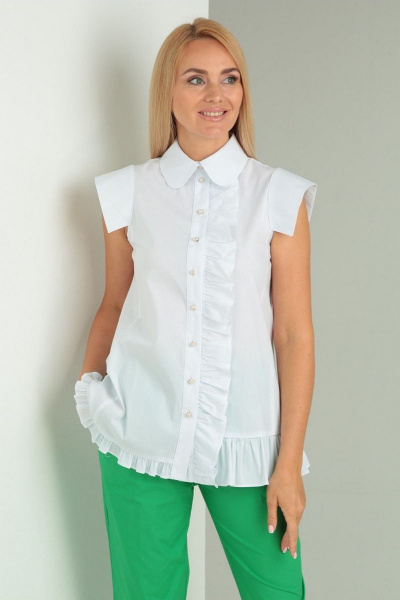 Комплект блуза хлопок и укороченные брюки с разрезами Gamma Gracia 551 белый_зеленый - фото 3