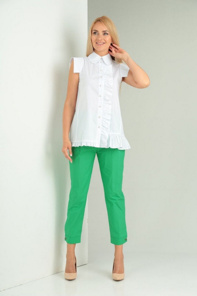 Комплект блуза хлопок и укороченные брюки с разрезами Gamma Gracia 551 белый_зеленый - фото 2
