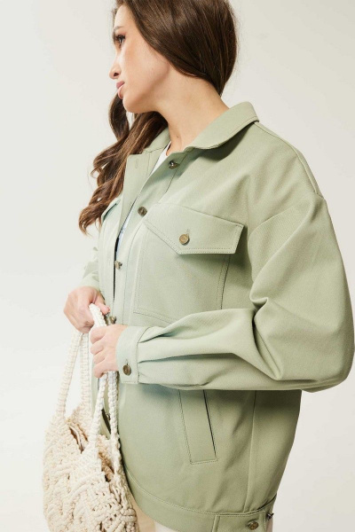 Джинсовый жакет со спущенными плечами из хлопка Mislana М210/1 оливка - фото 3