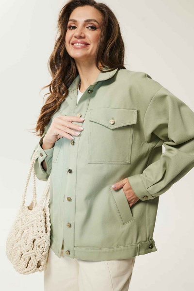 Джинсовый жакет со спущенными плечами из хлопка Mislana М210/1 оливка - фото 2