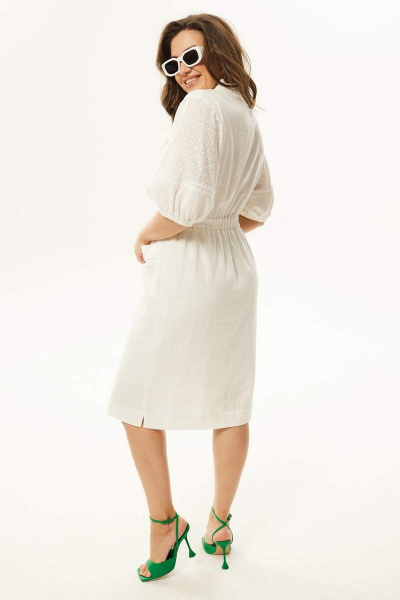 Летнее платье из льна с кружевной отделкой и карманами Mislana С939 молоко - фото 6