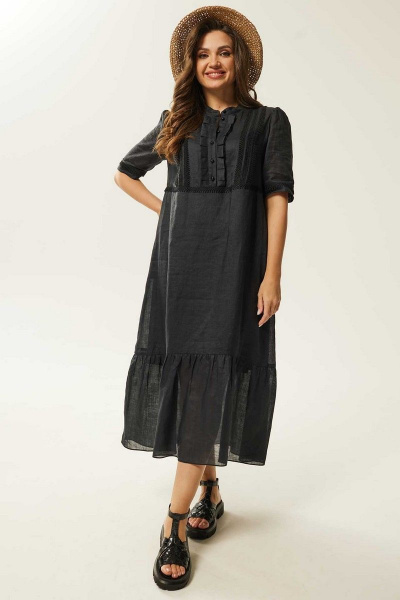 Летнее платье-шилиф с воланом, пуговицами и кружевом Mislana С941 черный - фото 2