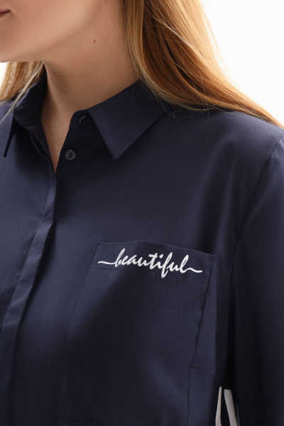 Платье рубашка, лето, из текстиля и хлопка, прямое Панда 46580z темно-синий - фото 3