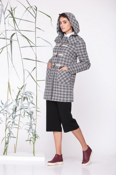 Демисезонное пальто из дкрапа с гладким силуэтом и цельной спинкой Golden Valley 7069 серая_клетка - фото 1