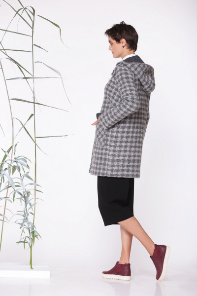 Демисезонное пальто из дкрапа с гладким силуэтом и цельной спинкой Golden Valley 7069 серая_клетка - фото 2