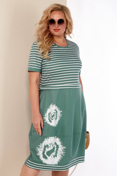 Платье из вискозы с принтом и бэком из ткани в полоску LS 115 бирюза - фото 3