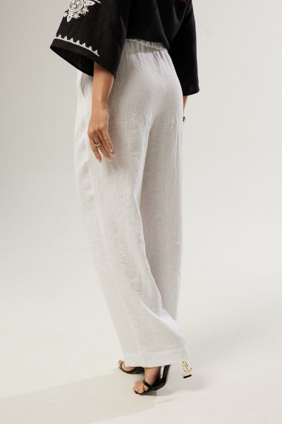 Летние белые брюки из льна с карманами MALI 323-009 белый - фото 2