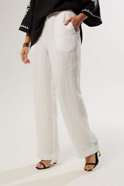 Летние белые брюки из льна с карманами MALI 323-009 белый - фото 1