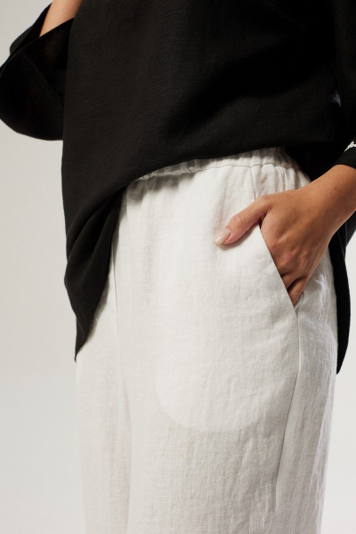 Летние белые брюки из льна с карманами MALI 323-009 белый - фото 6
