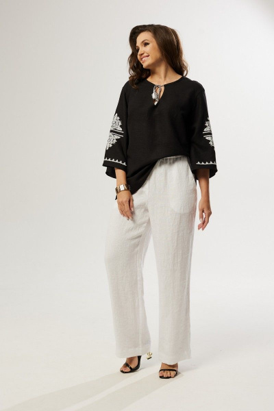 Летние белые брюки из льна с карманами MALI 323-009 белый - фото 4