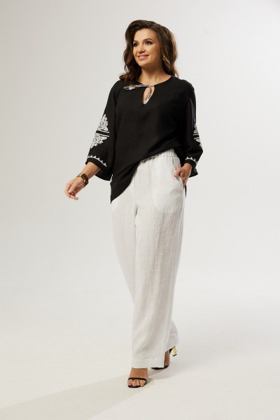 Летние белые брюки из льна с карманами MALI 323-009 белый - фото 3