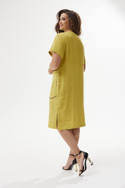 Летнее прямое платье с разрезами и отделкой кантом MALI 423-034 горчица - фото 10