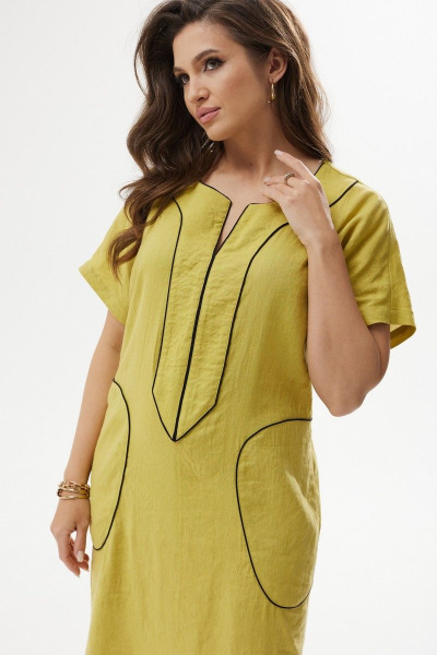 Летнее прямое платье с разрезами и отделкой кантом MALI 423-034 горчица - фото 8