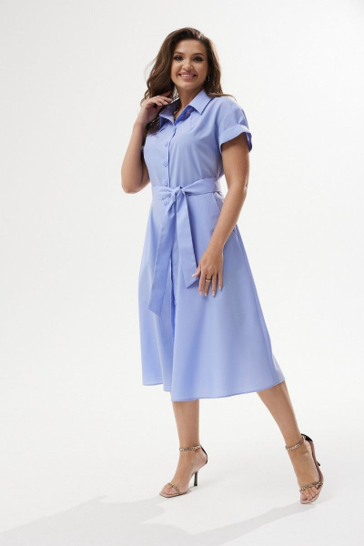 Летнее полуприлегающие платье с кокеткой и поясом из хлопка MALI 423-035 фиалковый - фото 5