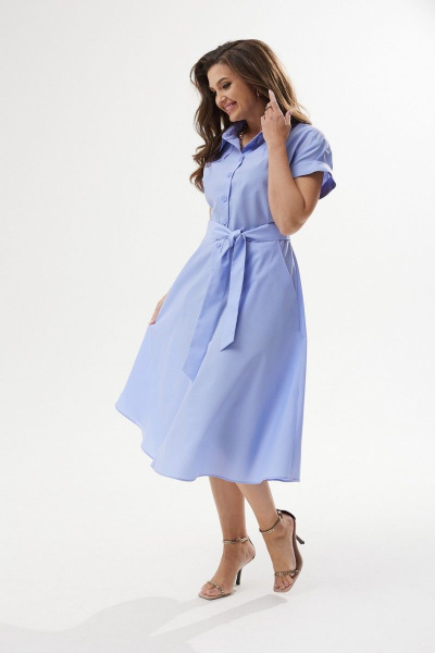 Летнее полуприлегающие платье с кокеткой и поясом из хлопка MALI 423-035 фиалковый - фото 3