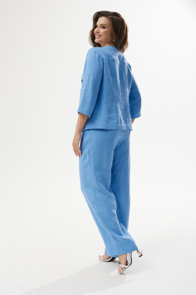 Леновый летний комплект: блуза без рукавов и прямые брюки MALI 723-020 голубой - фото 11