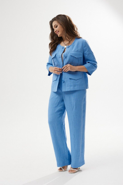 Леновый летний комплект: блуза без рукавов и прямые брюки MALI 723-020 голубой - фото 7