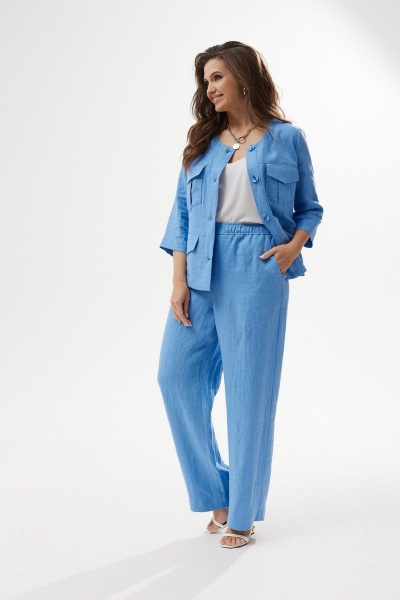 Леновый летний комплект: блуза без рукавов и прямые брюки MALI 723-020 голубой - фото 6