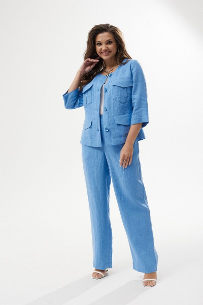 Леновый летний комплект: блуза без рукавов и прямые брюки MALI 723-020 голубой - фото 4