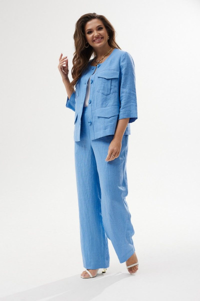 Леновый летний комплект: блуза без рукавов и прямые брюки MALI 723-020 голубой - фото 2