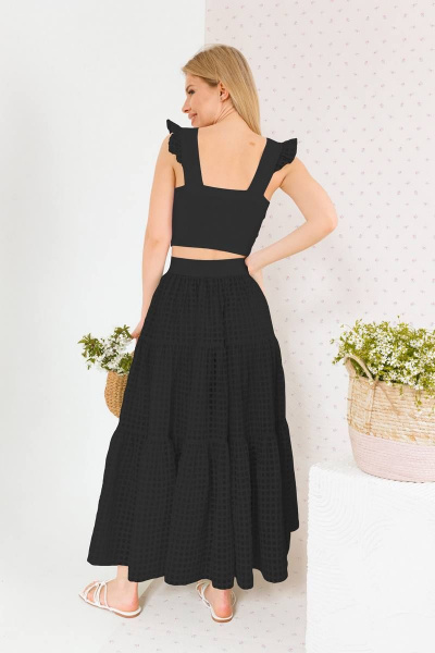Летний комплект топ и макси-юбка с воланами BARBARA B174 черный - фото 2