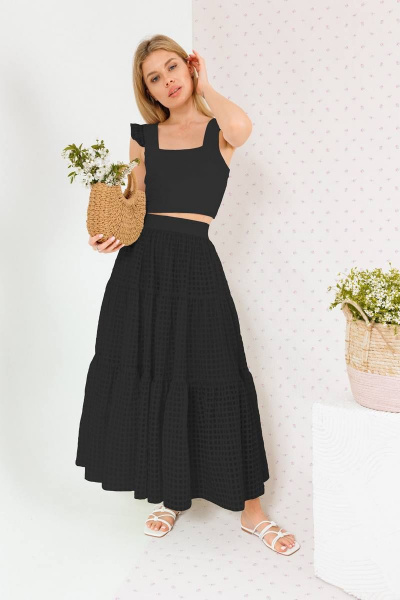 Летний комплект топ и макси-юбка с воланами BARBARA B174 черный - фото 1