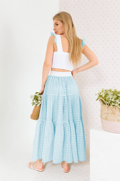 Летний комплект топ и макси-юбка с воланами BARBARA B174 белый+голубой - фото 2