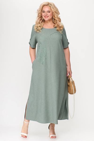 А-силуэтное платье с цветочным принтом и вставками из текстиля Algranda А3877-4 - фото 1